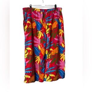 Calligraphie Anthropologie Bright Tropical Linen Blend Wide Leg Pants Size Large